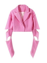 Chaqueta de manga larga para mujer, abrigo de temperamento de Color liso, con solapa y personalidad ahuecada, nueva tendencia de moda de otoño