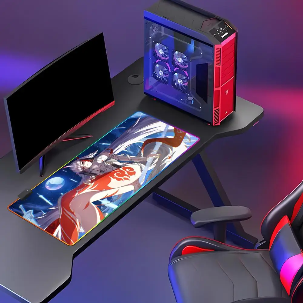 HYBXAXC Large Zenless Zone Zero Mouse Pad ZZZ Ye Shunguang Game Laptop Kawaii Anime Girl RGB Gaming Pad Gamer LED Light XXL PC