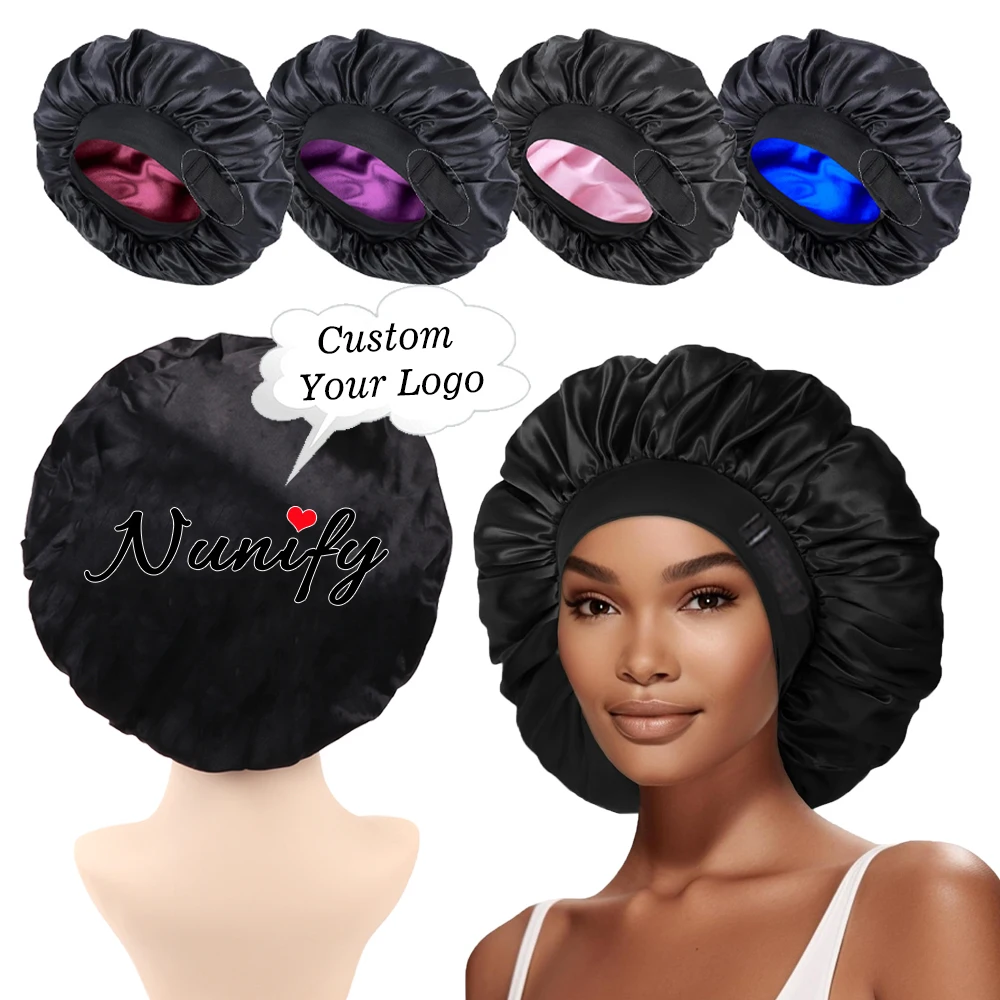 Personalized Customization Soft Satin Lined Bonnet For Natural & Curly Hair Double Layer Silk Bonnet For Black Women Sleeping