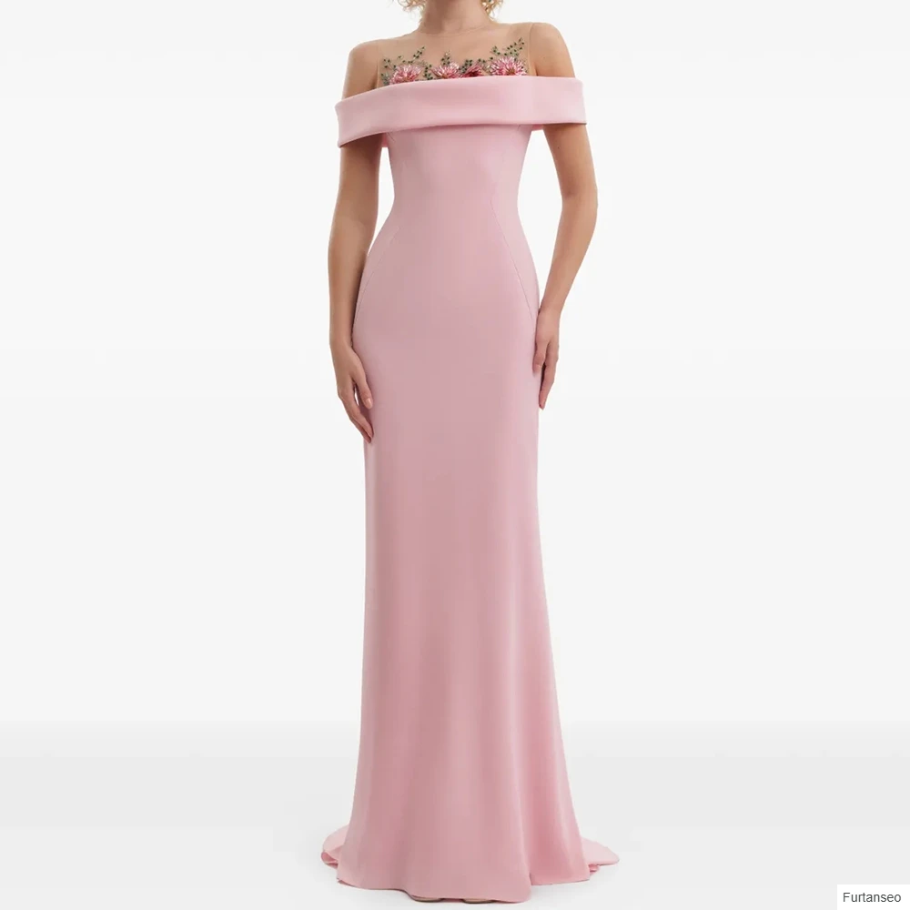 

Mermaid Women's Evening Dresses Floor-length O-neck Sleeveless Prom Gown Fashion Crystal Flowers Simple Draped Customized Gowns