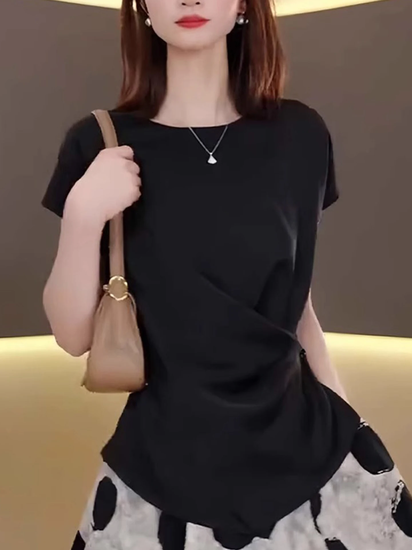 Estate rotonda Ne Design Sensation Color Overhead irt Croce irregolare ort Sve T-irt Base irt oulder Taglia W...