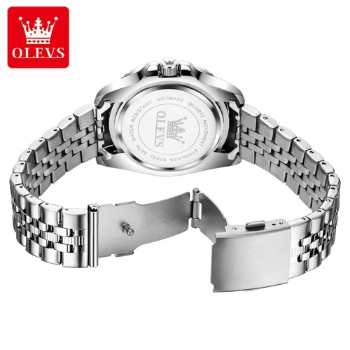 Imagen 2 del producto OLEVS, relojes originales de marca para hombre, reloj de cuarzo con fecha luminosa resistente al agua para hombre de negocios, reloj de pulsera con esfera de 41mm de acero inoxidable