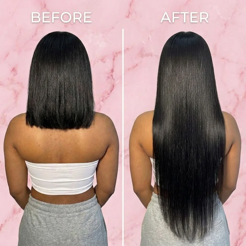 Cinta de extensión de cabello humano 100% adhesiva, color negro natural, 21 piezas, sin costuras, reemplazable, para mujeres 7