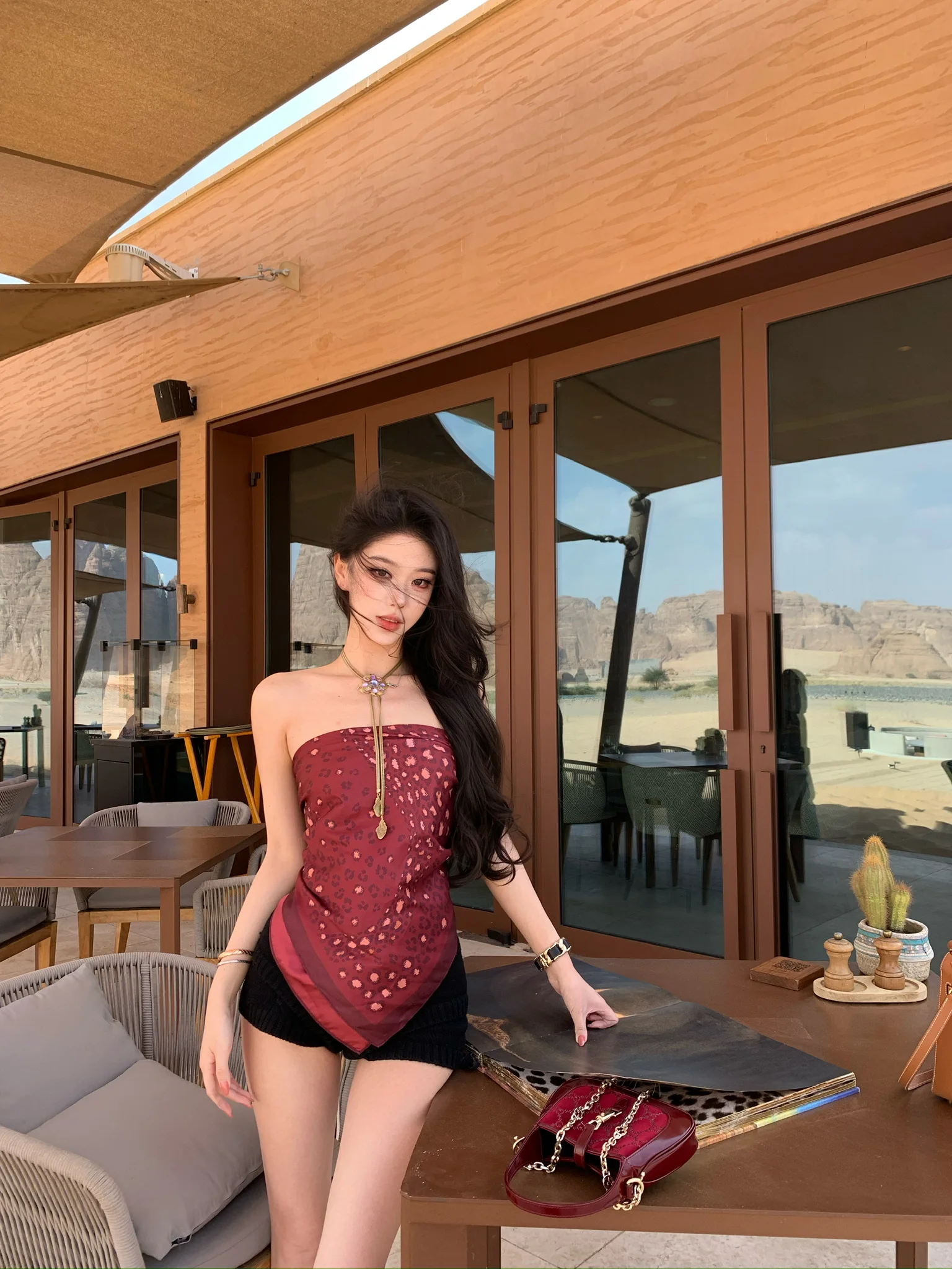 

Классический атласный шарф Woppei с леопардовым принтом винного цвета, сексуальный модный топ-бандо в девичьем стиле, элегантная женская модная футболка для весны