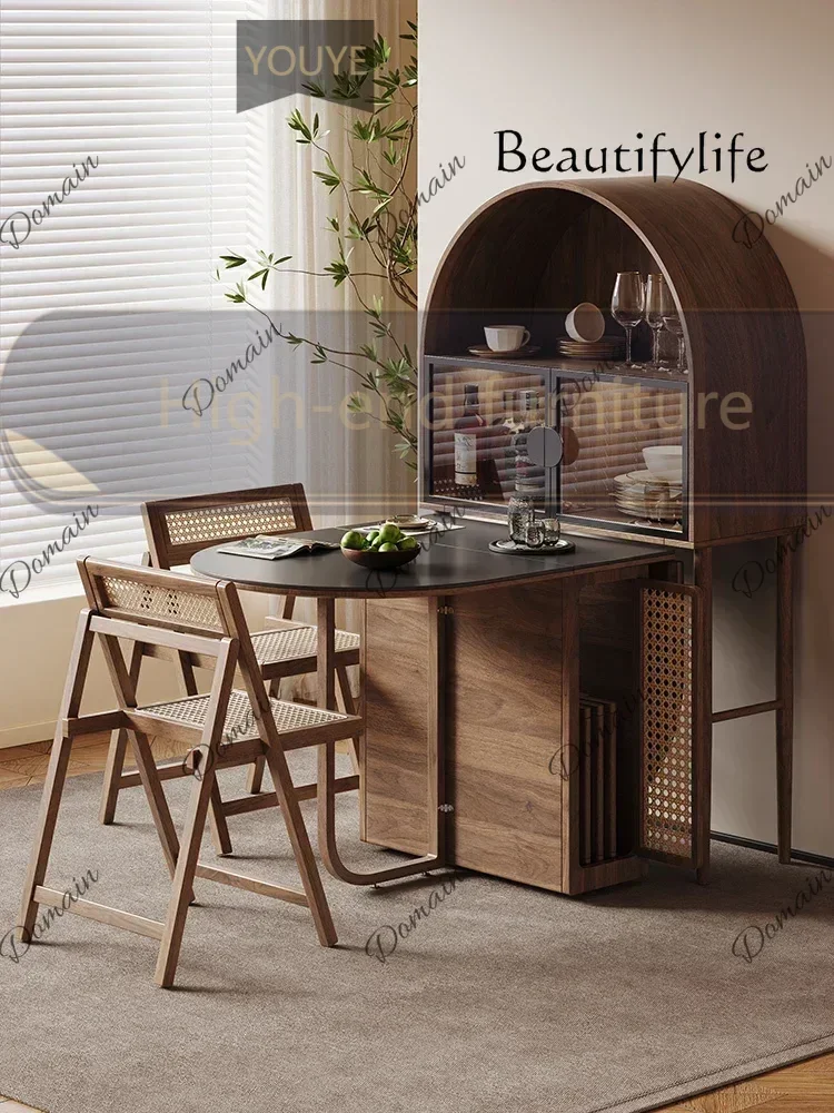 PJX X35 Multifunctional Rock Slab Folding Dining Table Household Small Apartment Oval Retractable Folding Table Against The Wall