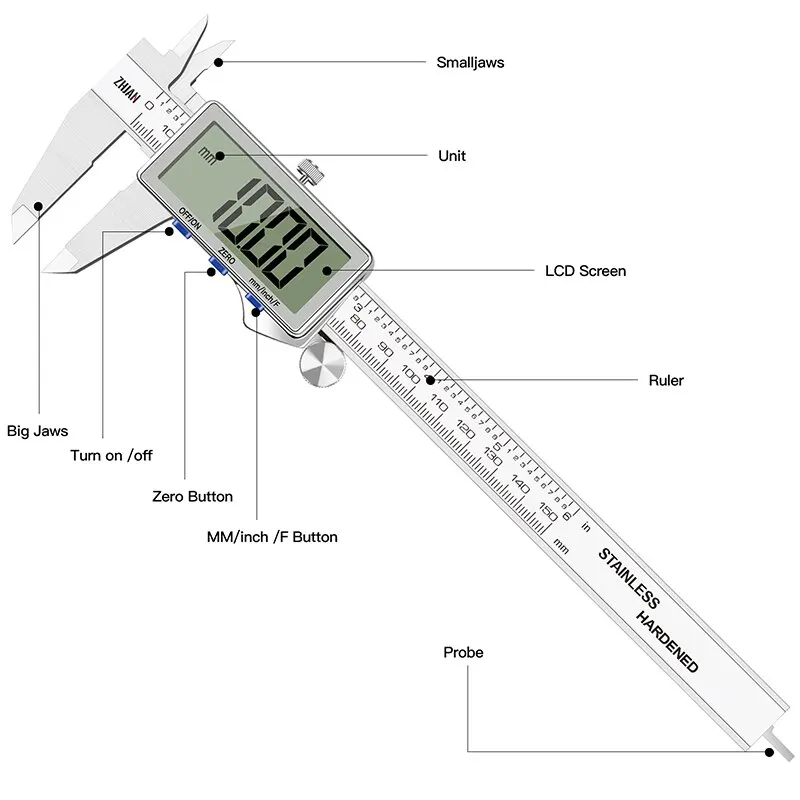 AIRAJ Digital DisplayStainless Steel High Precision Waterproof Electronic Vernier Caliper Micrometer Measuring Tool