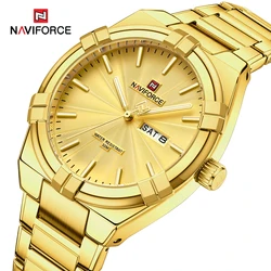 Top Brand Luxury NAVIFORCE Mens Watches Golden Stainless Steel Waterproof Quartz Watch for Men Business Style Wrist Watch