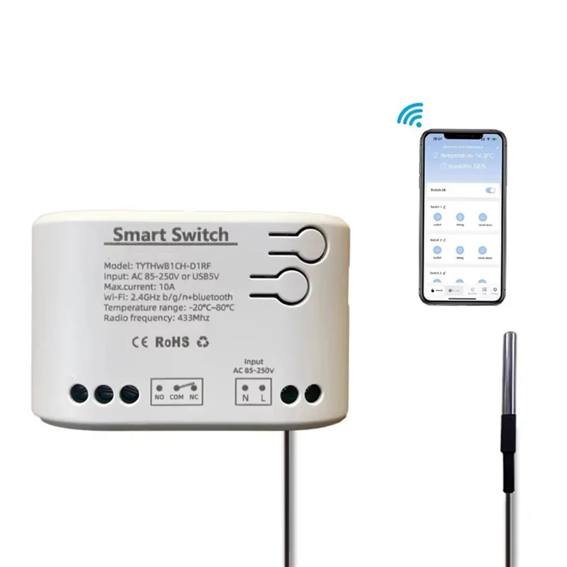 

N75R-2X Tuya Smart Life Wi-Fi переключатель реле мониторинг температуры термостат датчик пассивное сухое контактное реле 85-250 В
