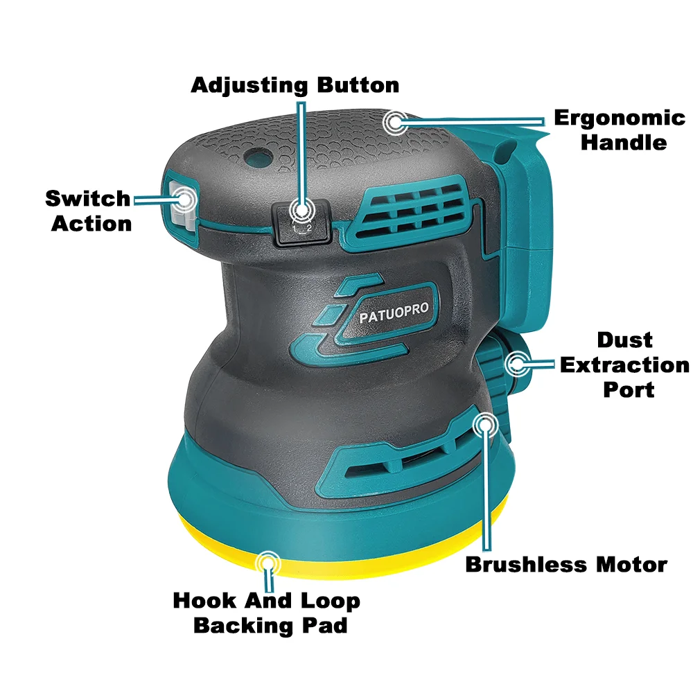 125mm Brushless Random Orbital Sander Wood Grinder Polishing 3-Speed Electric Grinding For Makita 18V Battery(No Battery)