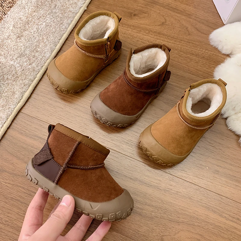 

Короткие сапоги для девочек, детские ботильоны с милым щенком на толстом меху, зима 2024, новые детские повседневные ботинки с мягкой подошвой, удобные нескользящие ботинки