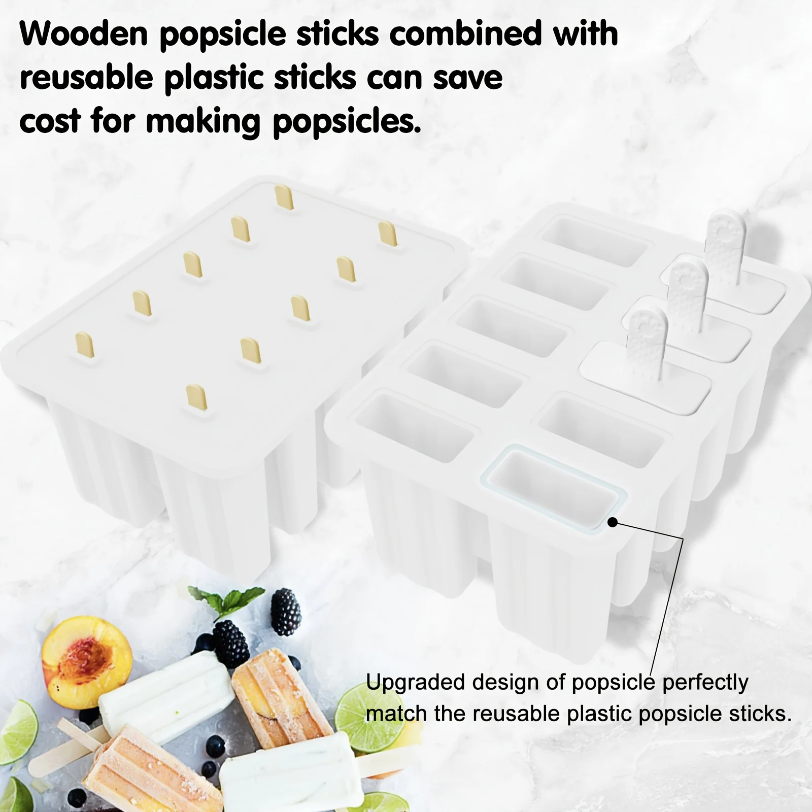 Popsicle Molds Shapes, Silicone  Ice Popsicle Maker-BPA Free, with 50 Sticks, 50 Bags, 10 Reusable Sticks, Funnel and Ice  Recip