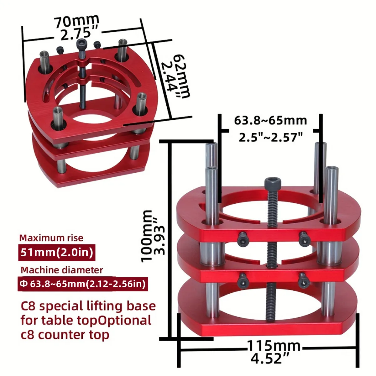 Router Lift with Fixed Base - Aluminum Router Insert Plate - Woodworking Universal Router Lift Base for 65mm Dia Router Motor