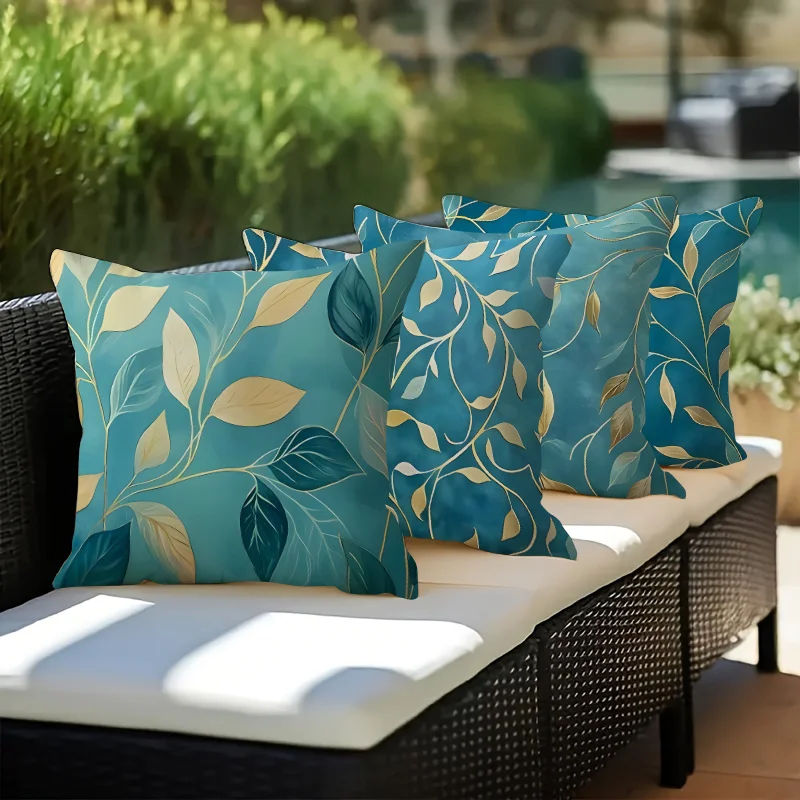 4 fundas de cojín estampado bohemio con hojas, ideales para sofá o cama - Fundas elegantes con diseño de hoja de ginkgo, cierre