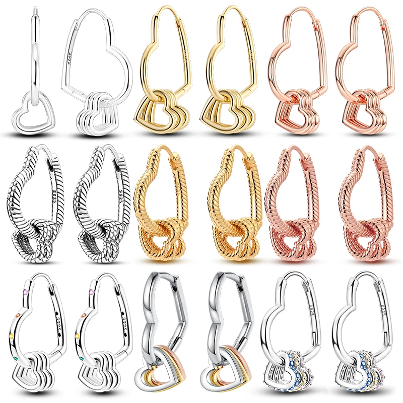 Sterling Silver S925 Multicolor Multi-Ring Heart-Shaped Earrings Simple Fine Jewelry Women Girls Fashion Party birthday Gift