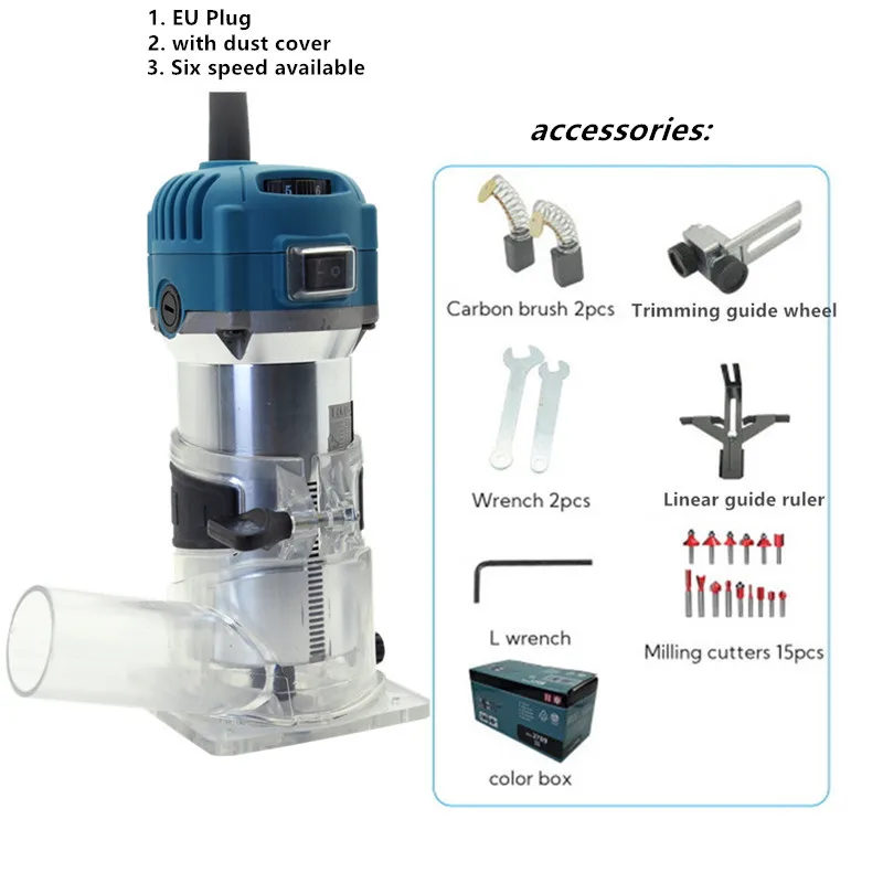 Electric Milling Machine Woodworking Engraving Slotting Trimming Machine wood Router trimmer with dust collector Milling cutters
