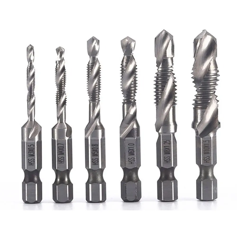 Hex Shank Titanium Plated HSS Screw Thread Metric Tap Drill Bits Screw Machine Compound Tap M3 M4 M5 M6 M8 M10 Hand Tools