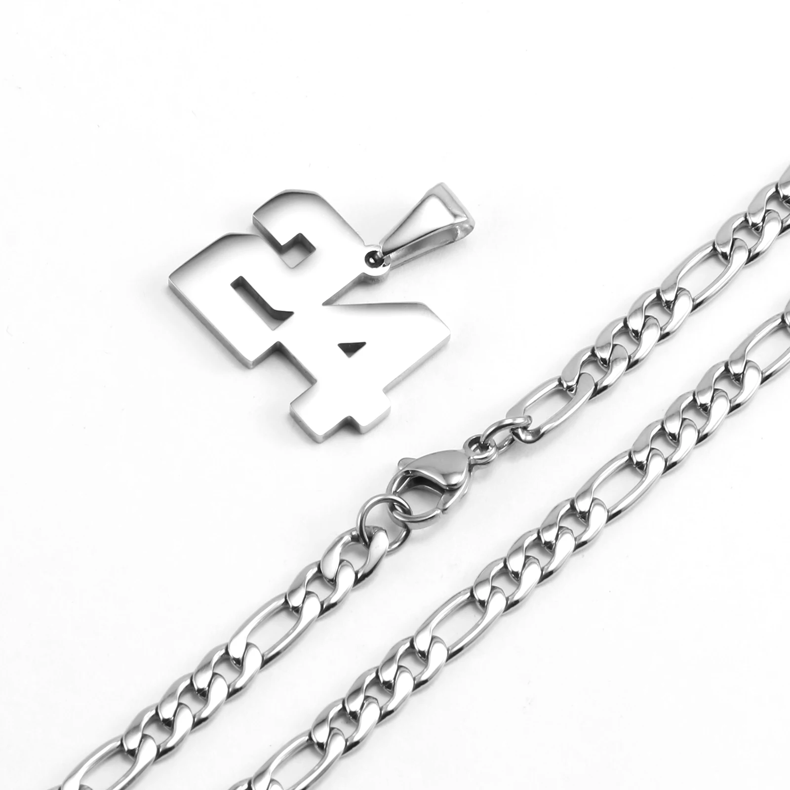 0-99 Number Pendant NK Necklaces for Men Women Kids Girls Team Stainless Steel Choker Figaro Chain Fashion Jewelry Customizable