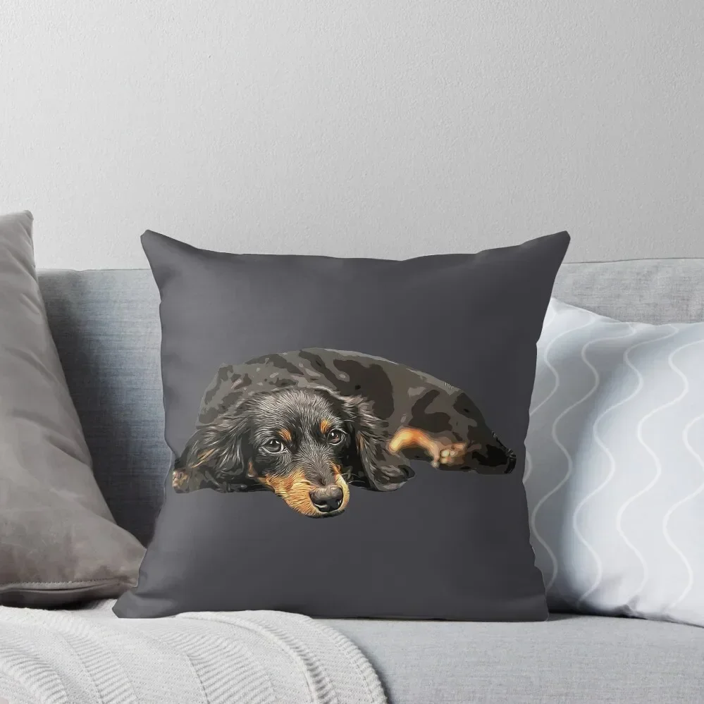 Mini Dachshund Long Haired Black and Tan Miniature Throw Pillow Christmas Pillow Pillow Case Christmas