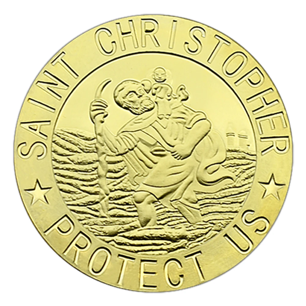 Saint Christopher Protect US Commemorative Coin Metal Crafts Gold Plated Travel Cross Lucky Coin Gifts