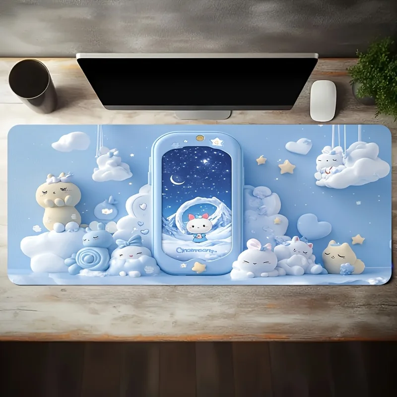 Cute Bunny Cloud Gaming Mouse Pad Extra Large Non-Slip Rubber Desk Mat for Office Study Setup