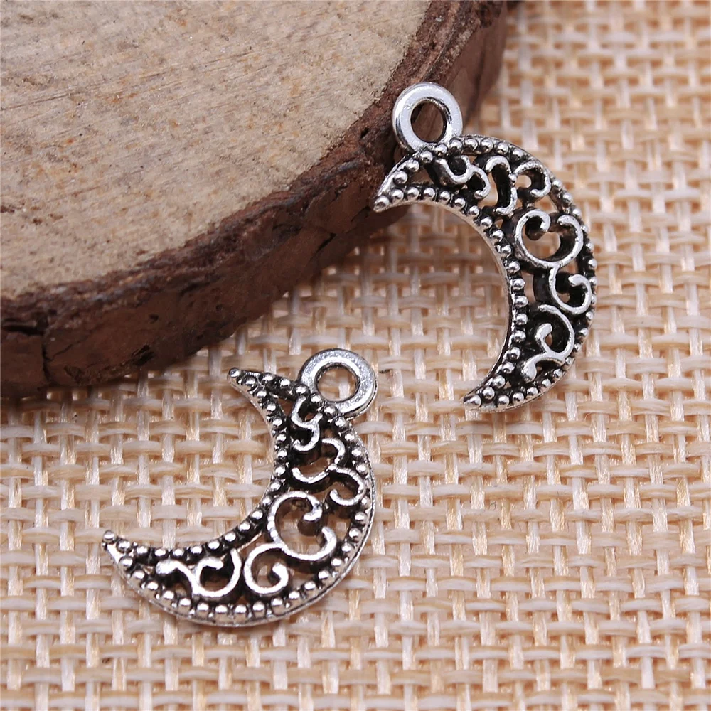 WYSIWYG 20pcs 17x11mm Carved Crescent Moon Charms Vintage Antique Silver Color Moon Carved Charms image 2