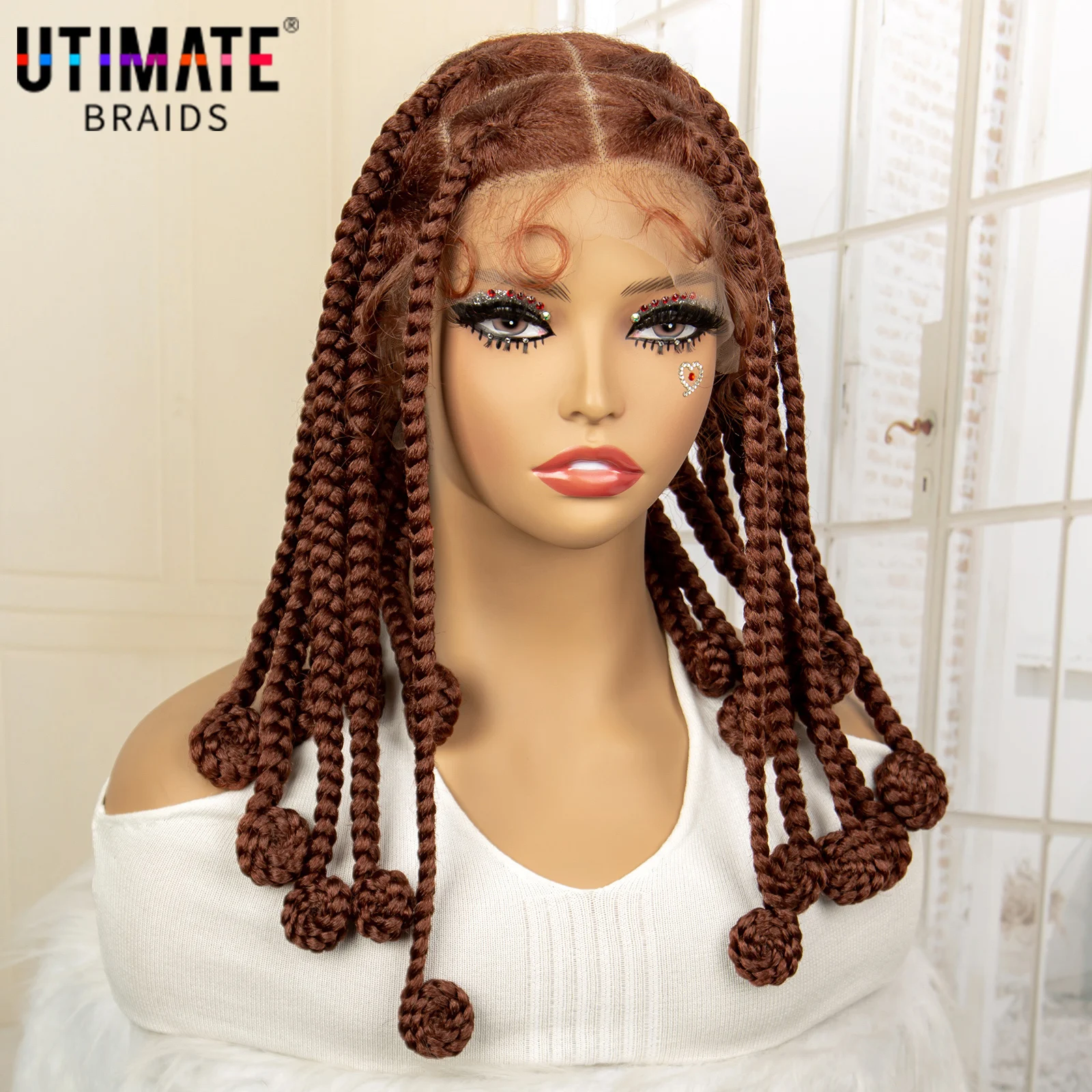 

Ginger Synthetic Full Lace Braided Wigs African Bantu Short Braiding Wig with Baby Hair Knotless Box Braids Wig for Black Women