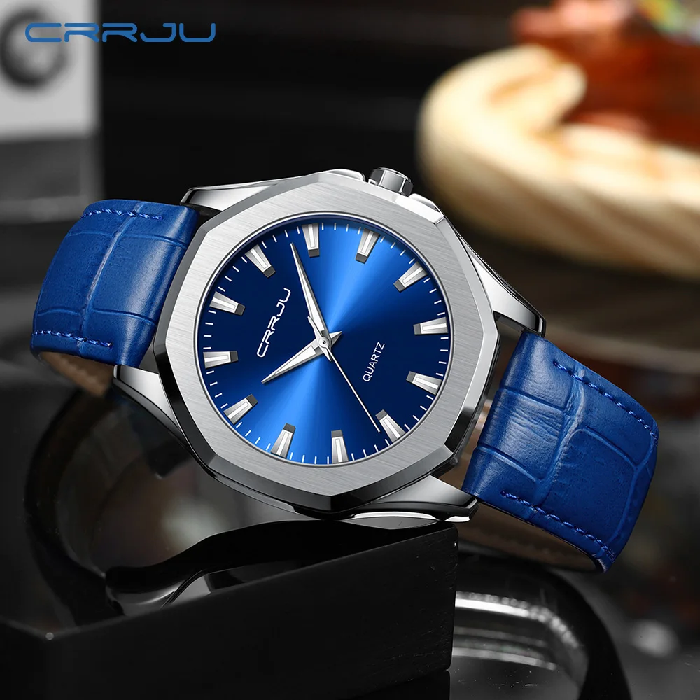 CRRJU New Casual Minimalista Quartz Men\'s Watches with Leather Strap Simple Luminous Hands Male Clock