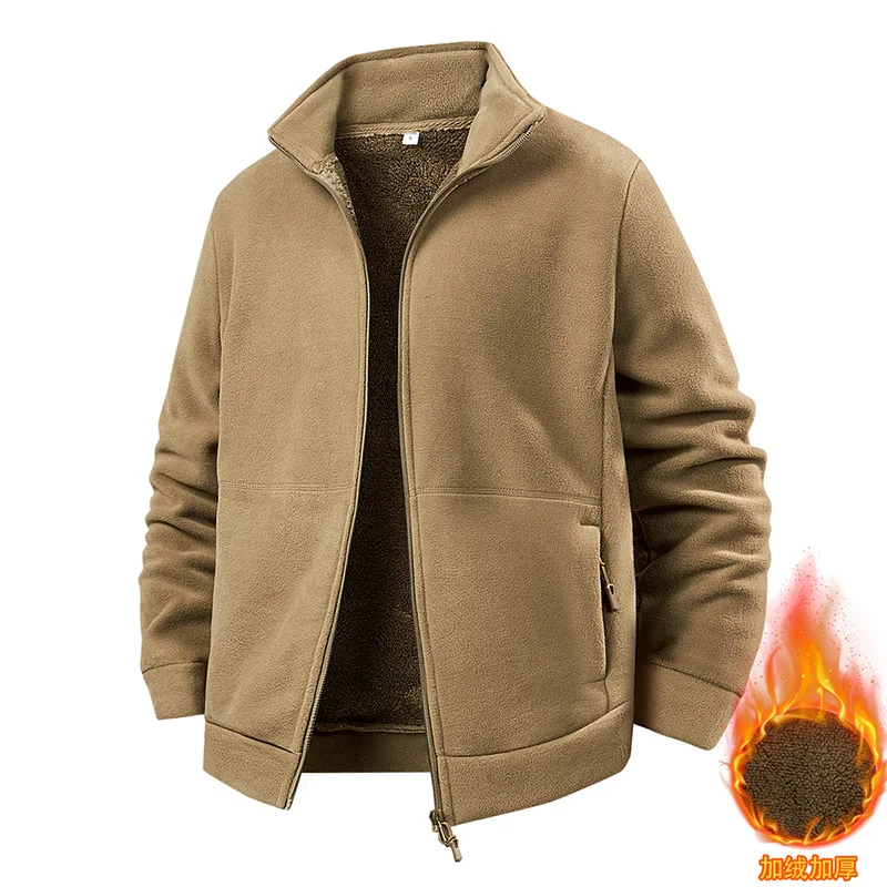 2026 Men Running Fleece Jacket Pockets Thicken Polar Jackets Cold-Proof Overcoat Winter Windbreaker Men Workout Jacket