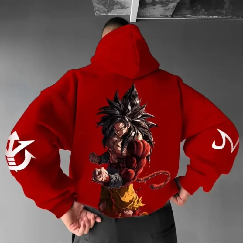 Dragon ball animação masculino 2025 outono/inverno novo moletom com capuz rua solta casual dos desenhos animados impresso harajuku pulôver pai criança topo