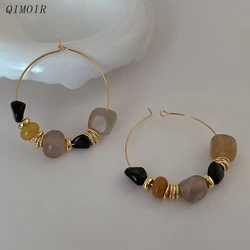 Metal Round Circle Hoop Earrings For Women Semi-precious Stones Fashion Jewelry Holiday Accessories Elegant New Style Gift C1581