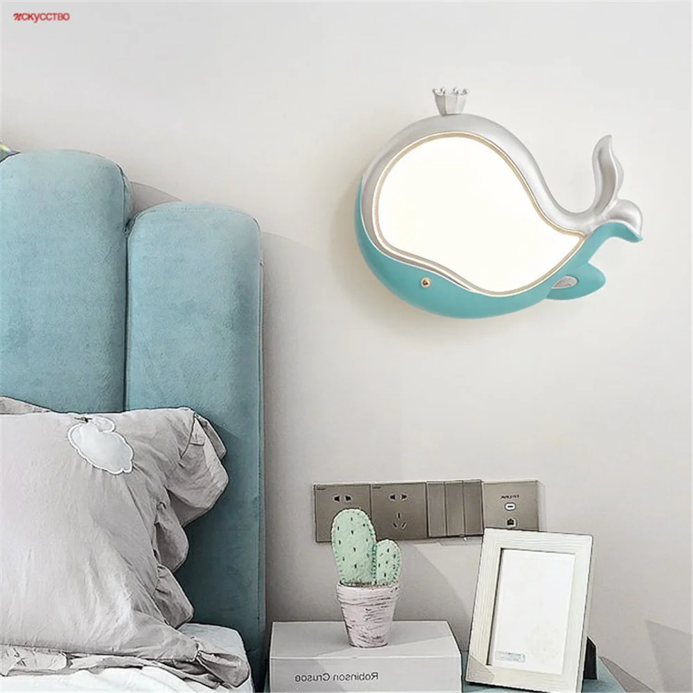 

Cartoon Whale Acrylic Led Wall Lamp With Pull Switch For Baby Bedside Art Deco Sofa Study Decoration Sconce Creative Night Light