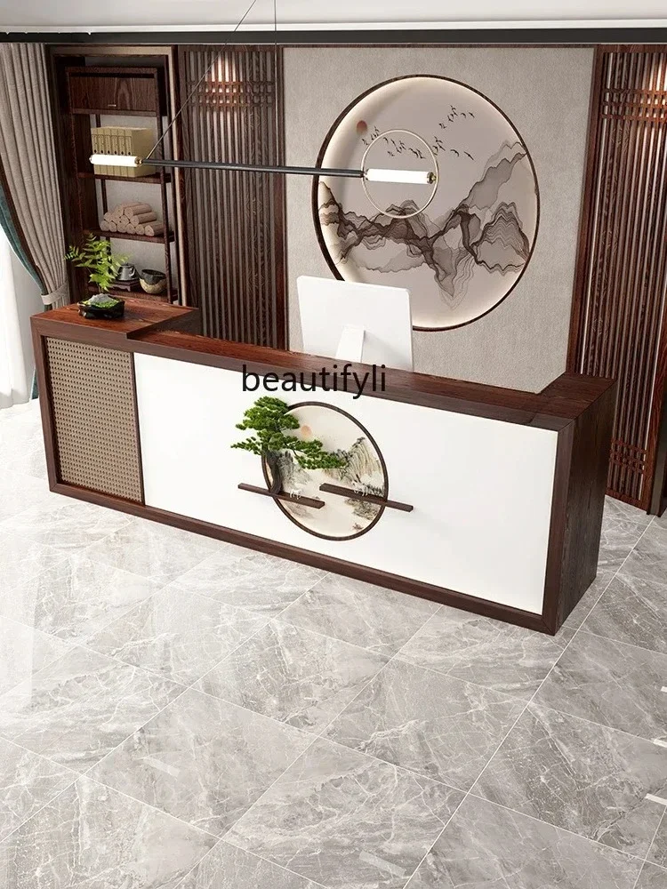 

LXNew Chinese style checkout page Hotel Hotel Teahouse Solid Wood Health Center Clothing Store Wabi Sansi Wind Reception DeskSSS