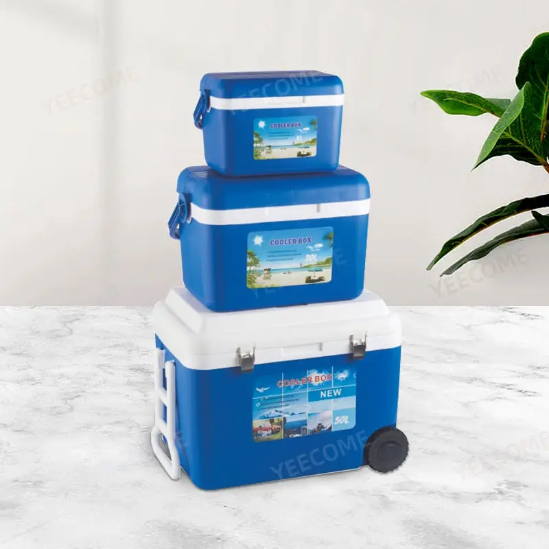 

YJM9014-3 Capacity 8-20-50L New Arrival Cooler Box 3 Piece Handle and Wheel Design PP Plastic Cooler Box Ice
