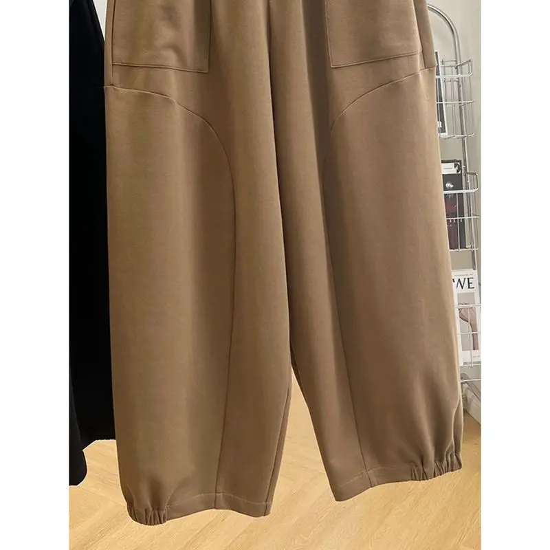 Plus Size 5XL 150kg Autumn Women\'s Wide Leg Pants Solid Color Elastic Waist korean Big Pocket Trousers Oversize Winter Clothes