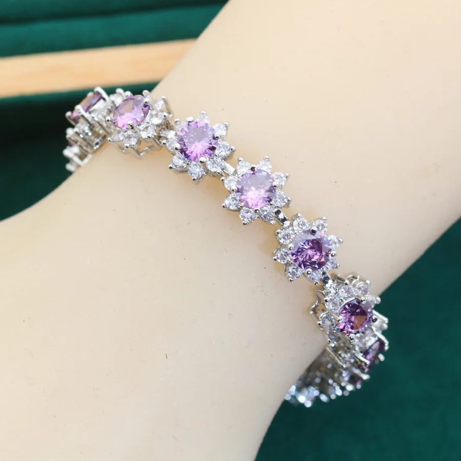 luxury More Color Zirconia Bracelet 925 Silver Wedding Jewelry Gift for Women