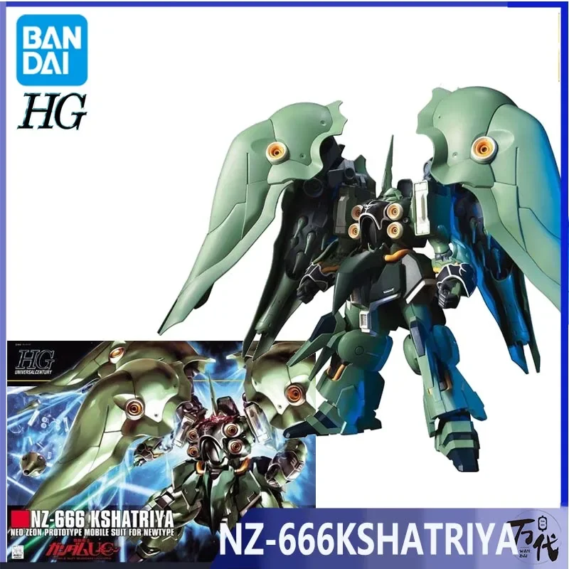 Bandai Figure Kit Model Gundam Figur Anime HG NZ-666 Kshatriya Mobile Suit Gunpla Mainan Action Figure untuk Hadiah Anak Laki-laki