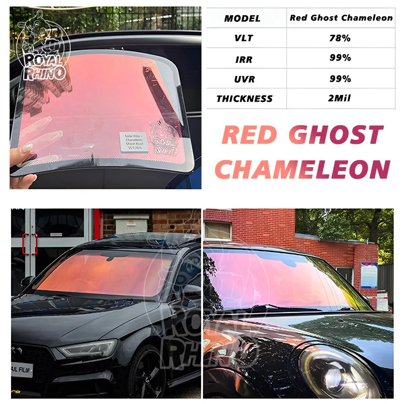

100/76/50cm Ghost Rose Red Chameleon VLT78% Windscreen Foils Car Front Rear Window Tint Windshield Protection Solar Tint Film