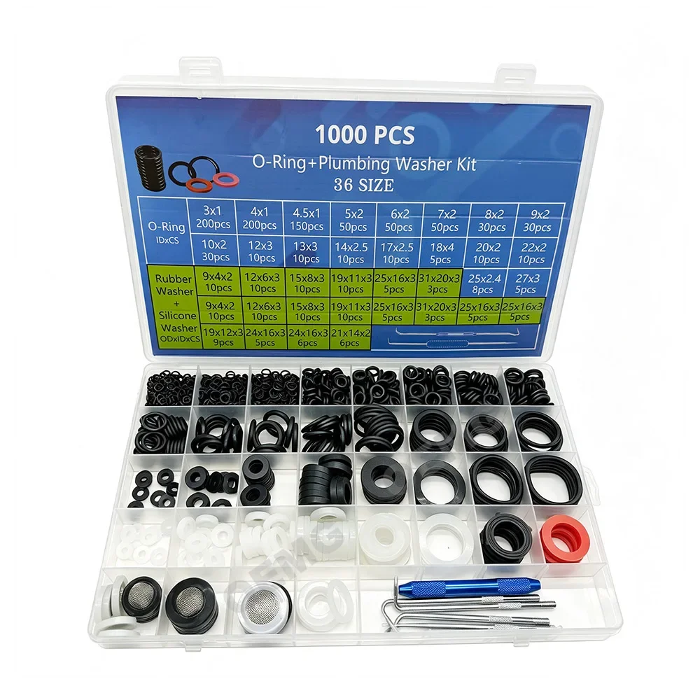 1000Pcs O Ring with Pick Hook Rubber Shower Heads Washers Kit for Plumbing Faucet Water Pipe Garden Hose Washers Gasket Repair