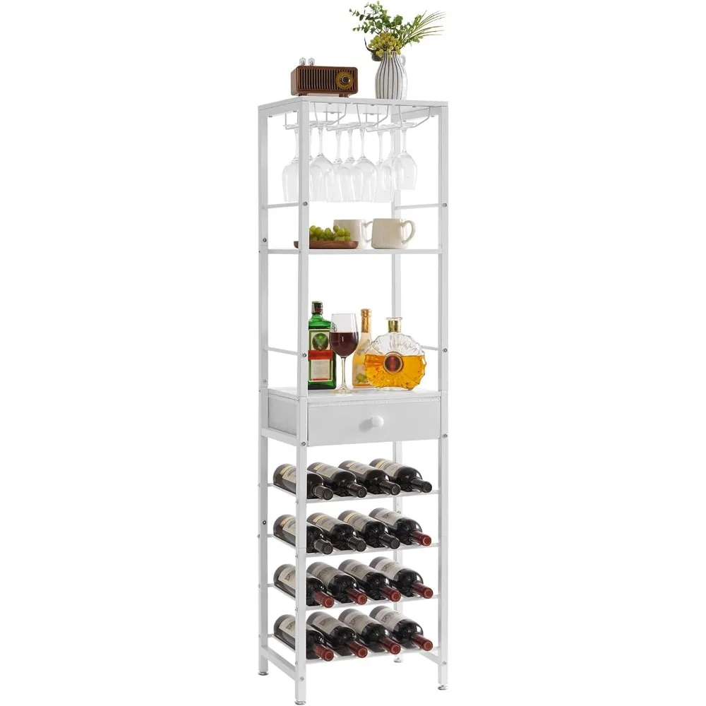 

Wine Rack Freestanding Floor, Bar Cabinet for Liquor and Glasses,Coffee Bar Cabinet 4-Tier Wood bar Cabinet,Glass Holder and St