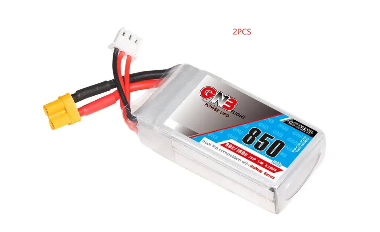 2PCS GNB 2S LiPo 850mAh 7.4V 80C 160C LiPo Batterij Lange afstand XT30 voor UMX Pitts S-1S Mini Micro FPV Freestyle Drone Lange Type