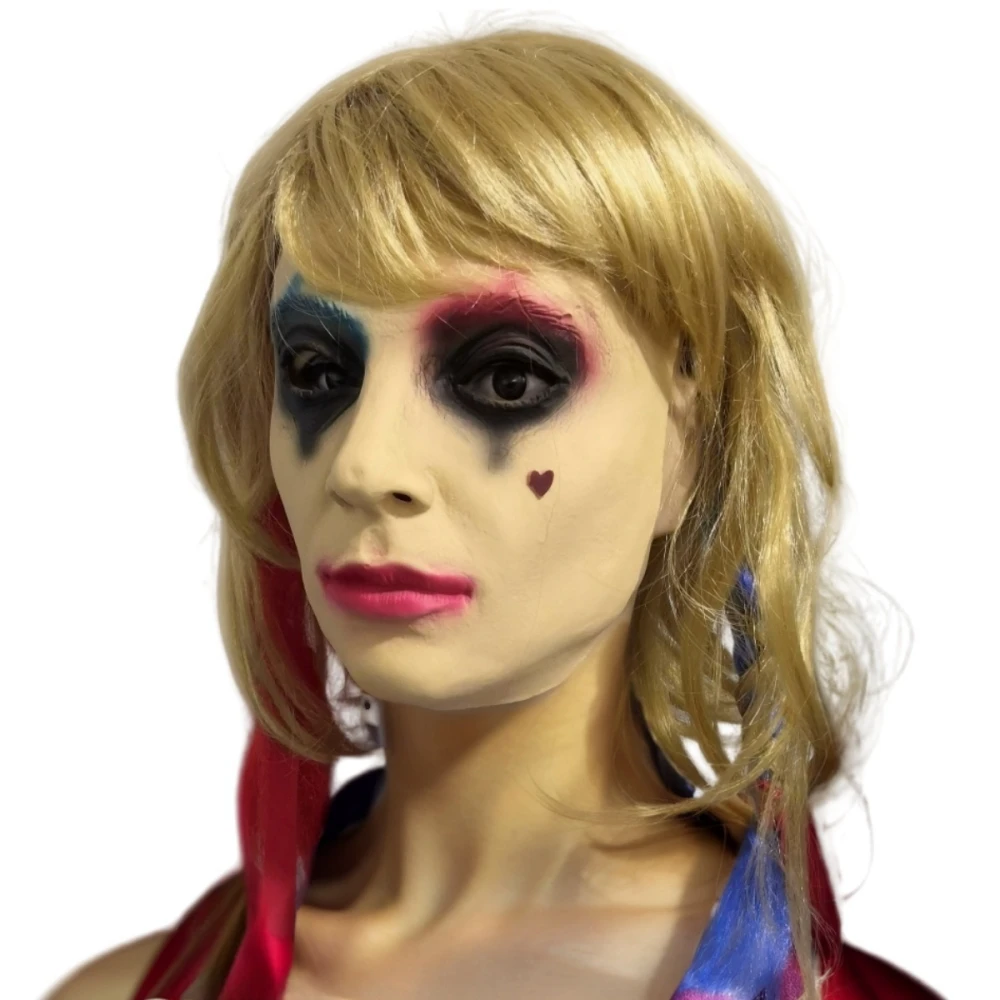 Harley Quinn Cosplay maska z peruką, maska klauna zła, klaun horroru, karnawał cyrkowy, impreza z okazji Halloween, rekwizyt kostiumowy