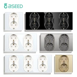 BSEED EU Double Socket Dual Germany Wall Sockets Home Appliance Power Outlets Crystal Glass Frames Child Safety Protection 16A