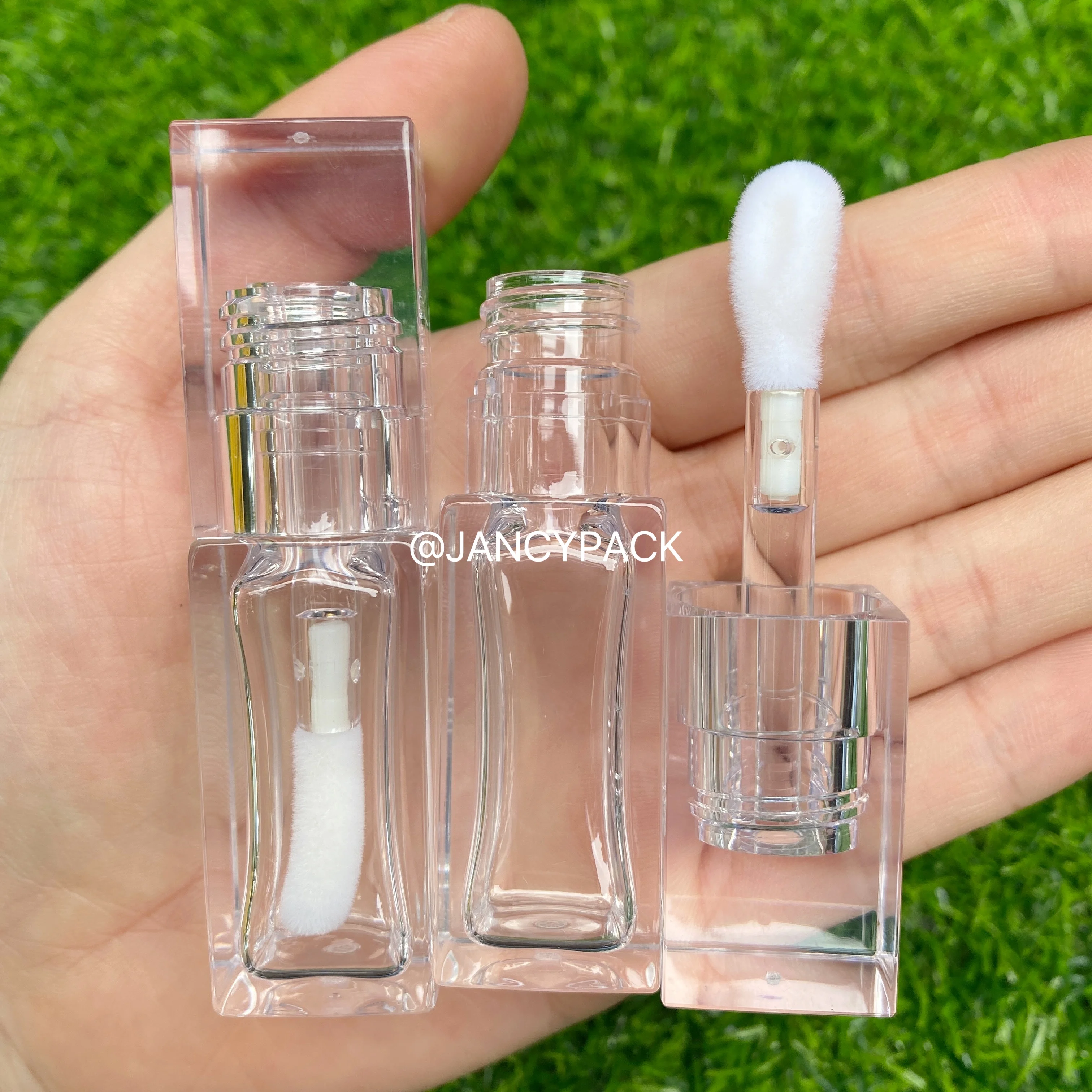 Empty Portable 8ml thick wand Lip Gloss Tube Plastic Lip Glaze Tubes,Square full clear transparent Cosmetic Packing Container