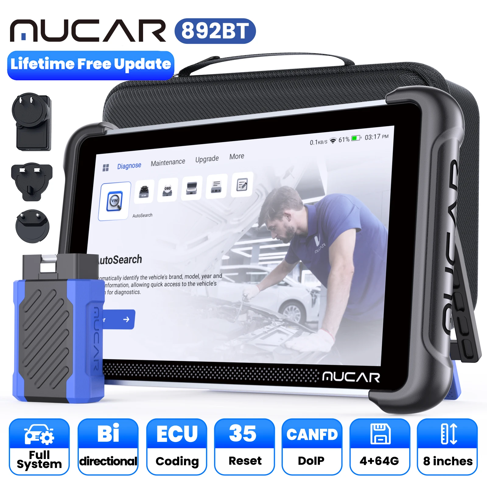 MUCAR 892BT KI-Funktion Auto OBD2 Diagnosegerät 35 Reset-Funktionen ECU-Codierung Bidirektionale Lebenslange Kostenlose Vollsystem-Diagnose 35 Reset-Funktionen