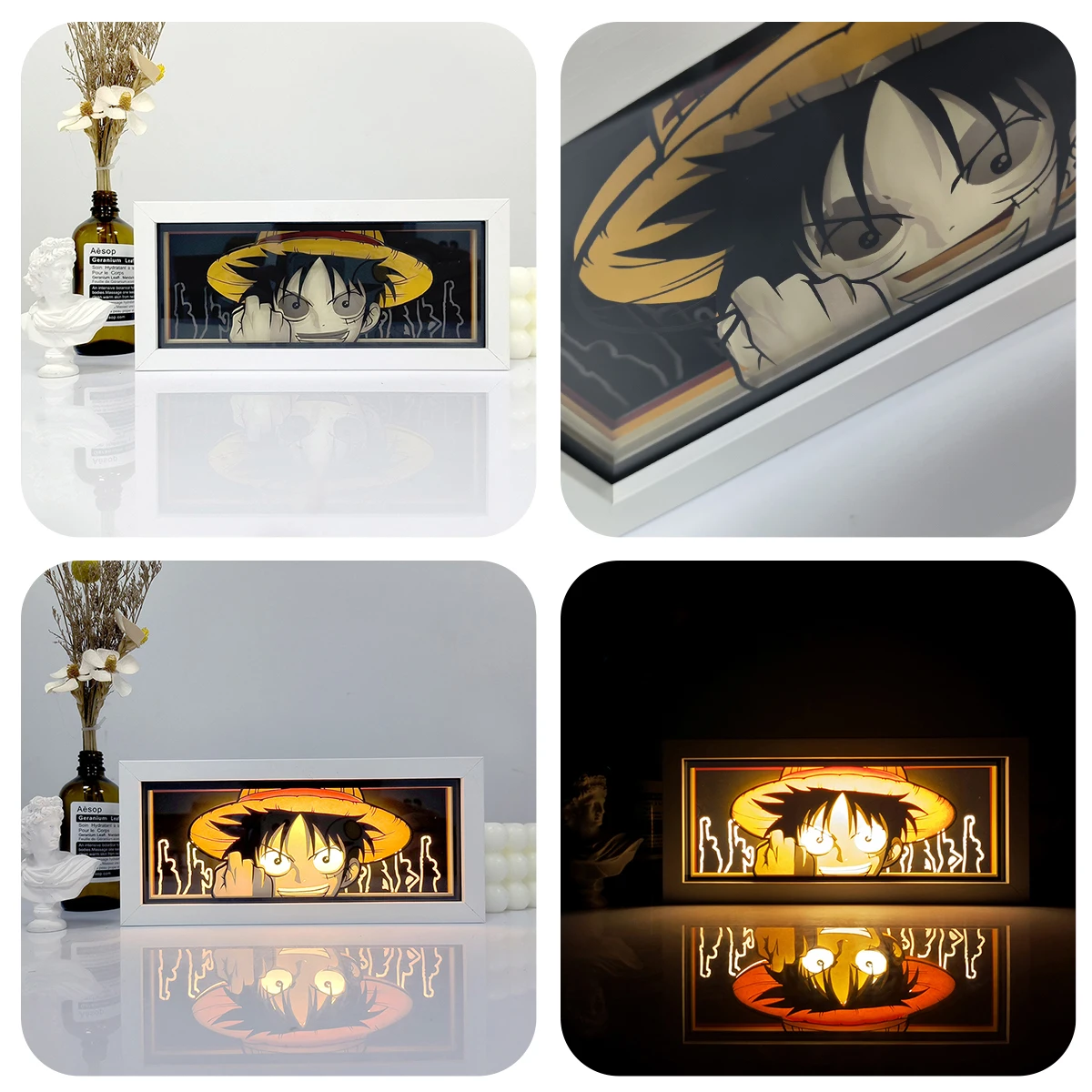 Anime One Piece series paper-cut night light bedroom table decoration atmosphere light remote control colorful light box