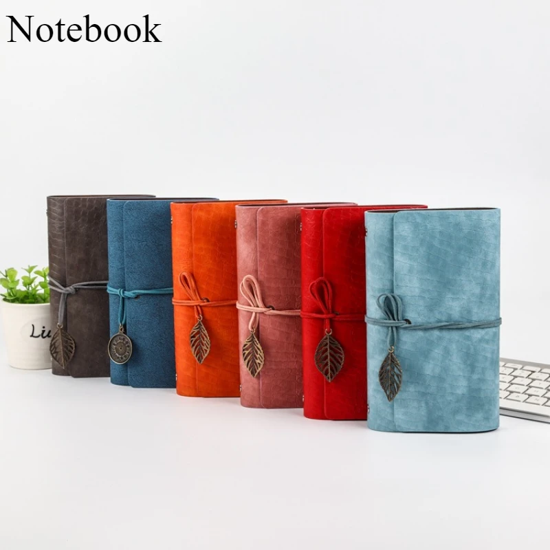 Retro A6 Soft Pu Leather Travel Journal Notebook 80 Sheets Loose-leaf Binder Diary Agenda Planner School Stationery Notebooks