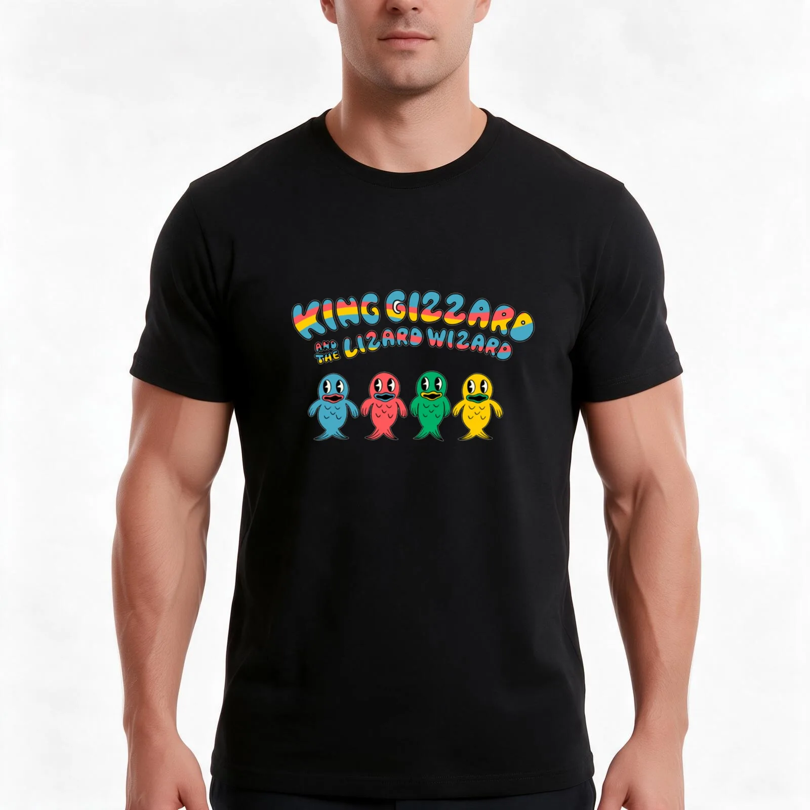 King Gizzard And The Wizard Lizard fishies T-Shirt, Summer Casual Cotton Tee, Oversized Streetwear Tops, Vintage Graphic Print