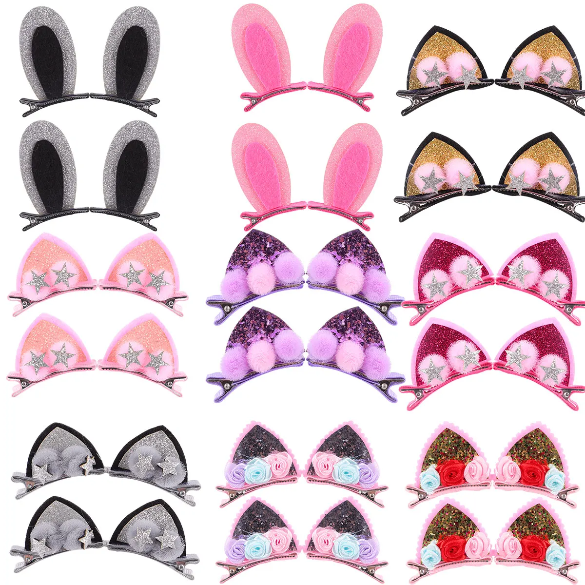 

18Pcs Rabbit Ear Headwear Durable Colorful Reusable Baby Hair Clips Party Ceremonies Decorations Hair Clip Kid Headdress