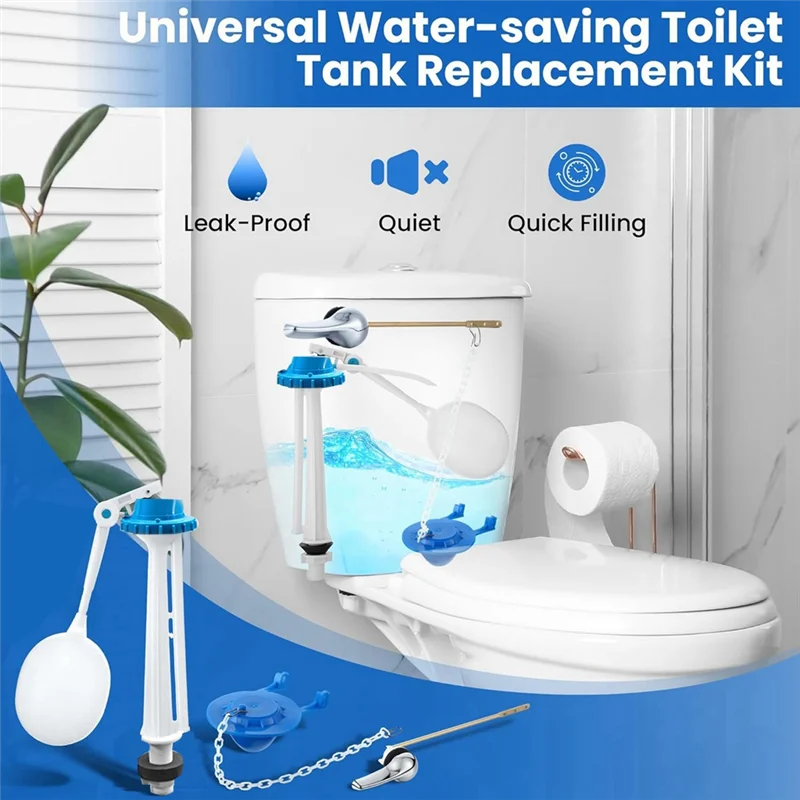 PORK-Toilet Tank Replacement Kit, Toilet Float Valve Replacement Kit 2 Inch Toilet Flapper, Front Mount Toilet Flush Handle