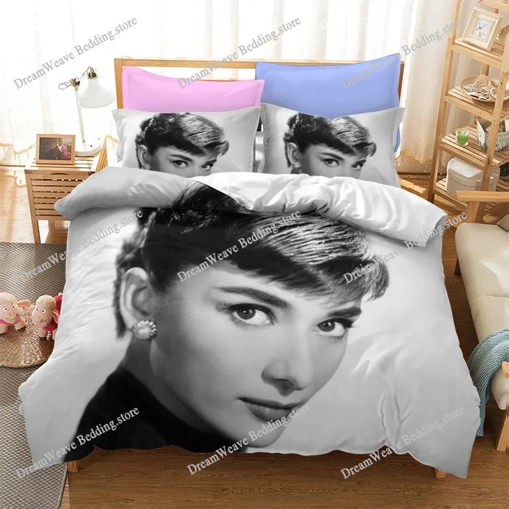 

Audrey Hepburn Bedding Set,Goddess of Elegance Printed Decorative Gifts,Microfibre Duvet Cover and Pillowcases Luxury Gift